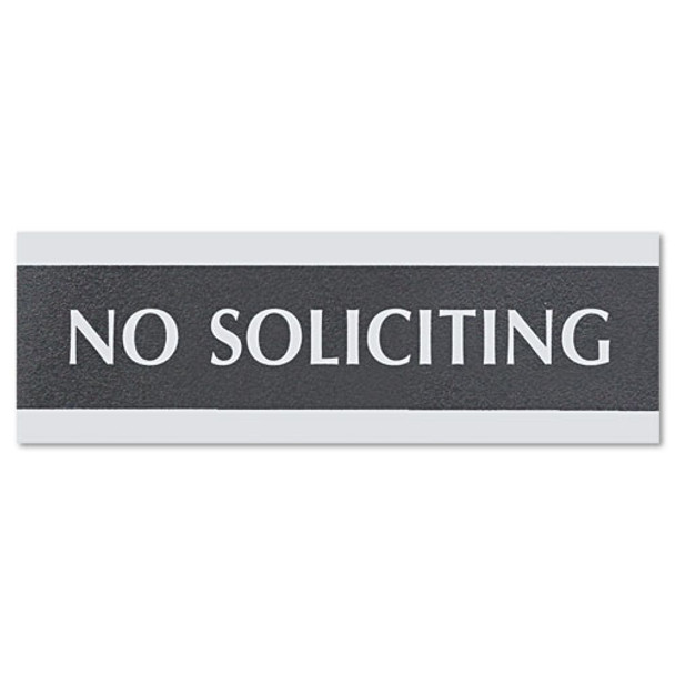 Century Series Office Sign, NO SOLICITING, 9 x 3, Black/Silver