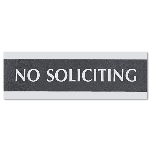 Century Series Office Sign, NO SOLICITING, 9 x 3, Black/Silver