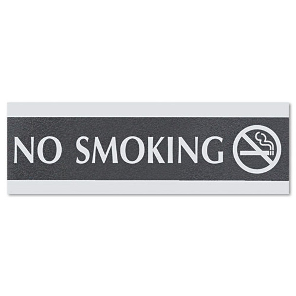 Century Series Office Sign, NO SMOKING, 9 x 3, Black/Silver