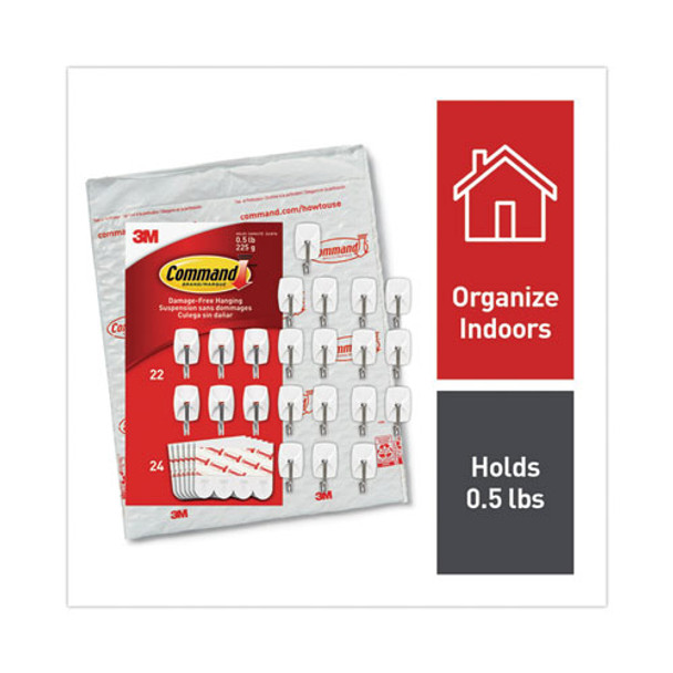 Small Wire Hooks, Small, Plastic/Metal, White, 0.5 lb Capacity, 22 Hooks and 24 Strips/Pack Small Wire Hooks, Small, Plastic/Metal, White, 0.5 lb Capacity, 22 Hooks and 24 Strips/Pack