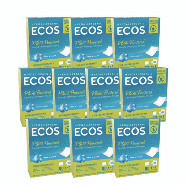 Liquidless Laundry Detergent Sheets, Free and Clear, 50 Sheets/Pack, 10 Packs/Carton