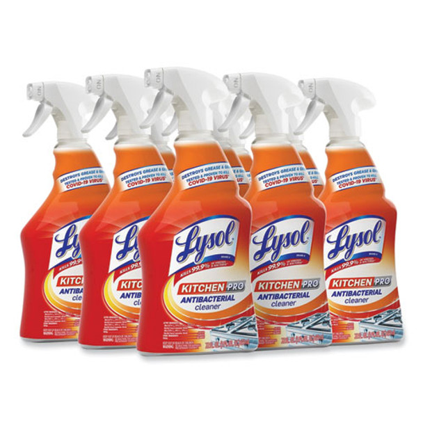 Kitchen Pro Antibacterial Cleaner, Citrus Scent, 22 oz Spray Bottle, 9/Carton
