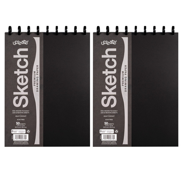 Disc Bound Sketch Book, 9" x 12", 50 Sheets, Pack of 2