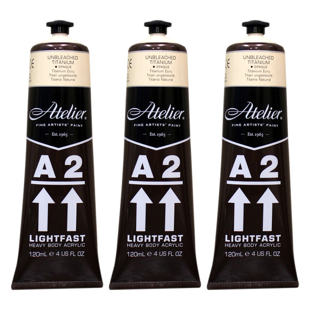 A2 Heavy Body Lightfast Artist Acrylic, 4 oz., Unbleached Titanium, Pack of 3