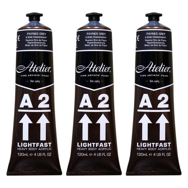 A2 Heavy Body Lightfast Artist Acrylic, 4 oz., Paynes Grey Hue, Pack of 3