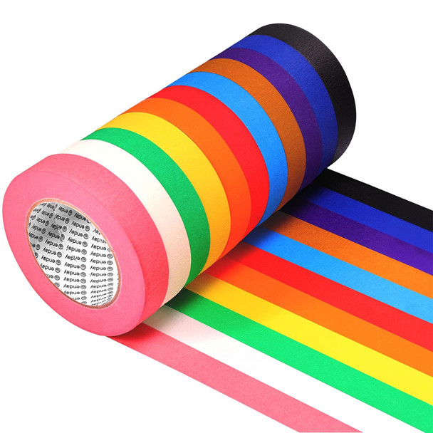 Colored Masking Tape, 1" x 60 Yards, Assorted Colors, 11-Pack