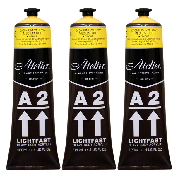 A2 Heavy Body Lightfast Artist Acrylic, 4 oz., Cadmium Yellow Medium Hue, Pack of 3