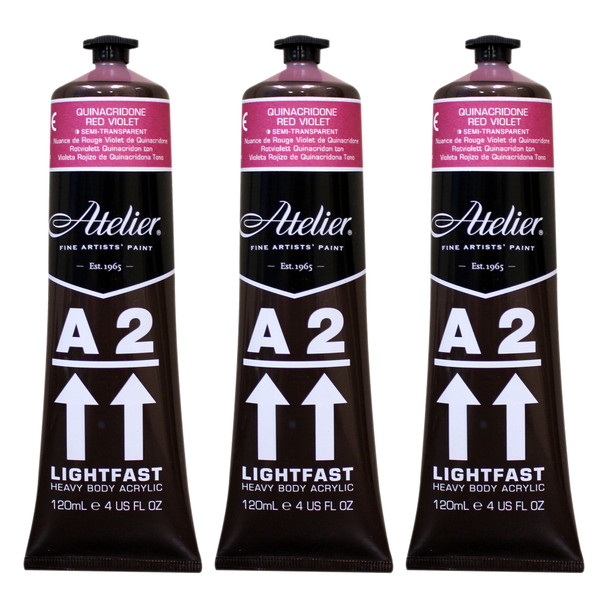 A2 Heavy Body Lightfast Artist Acrylic, 4 oz., Quinacridone Red Violet Hue, Pack of 3