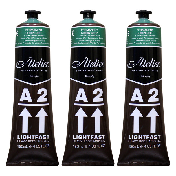 A2 Heavy Body Lightfast Artist Acrylic, 4 oz., Permanent Green Deep Hue, Pack of 3