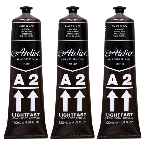 A2 Heavy Body Lightfast Artist Acrylic, 4 oz., Mars Black, Pack of 3
