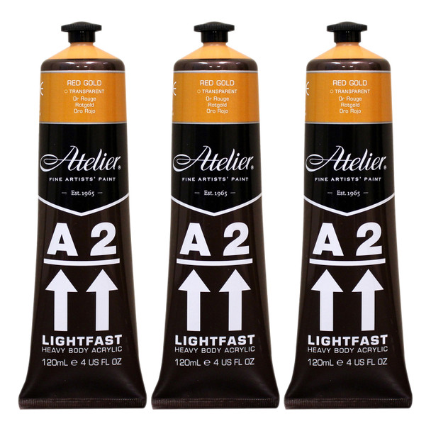 A2 Heavy Body Lightfast Artist Acrylic, 4 oz., Red Gold, Pack of 3