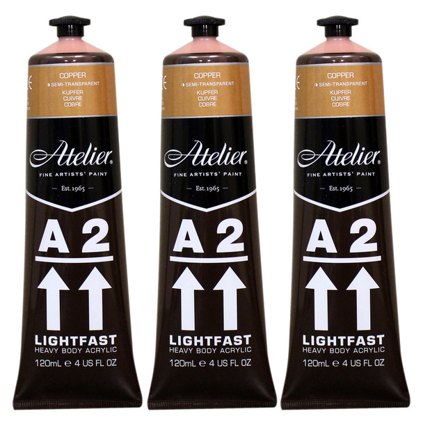 A2 Heavy Body Lightfast Artist Acrylic, 4 oz., Copper, Pack of 3