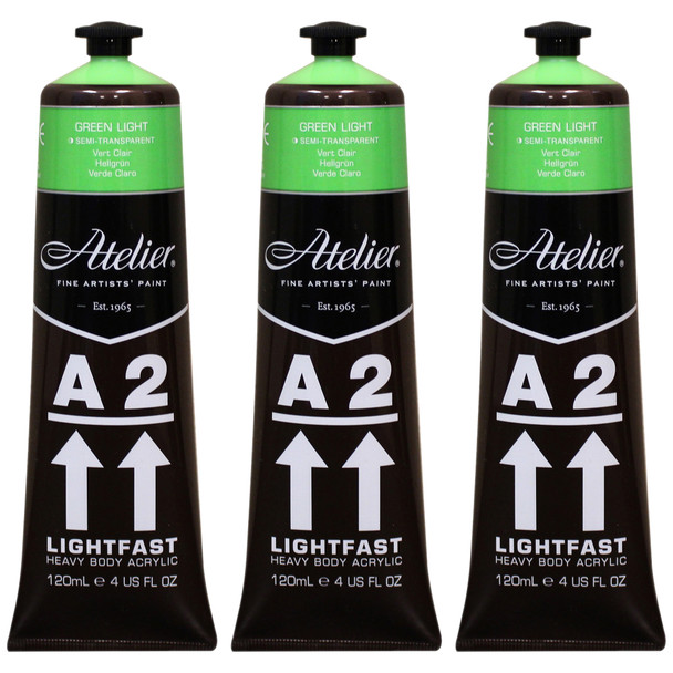 A2 Heavy Body Lightfast Artist Acrylic, 4 oz., Green Light, Pack of 3