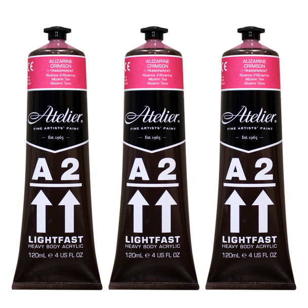 A2 Heavy Body Lightfast Artist Acrylic, 4 oz., Alizarine Crimson Hue, Pack of 3