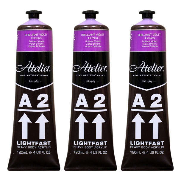 A2 Heavy Body Lightfast Artist Acrylic, 4 oz., Brilliant Violet, Pack of 3