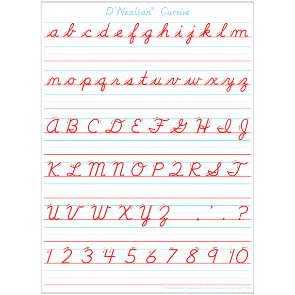 Smart Poly Single Sided PosterMat Pals Space Savers, D'Nealian Cursive Handwriting, 13" x 9.5"