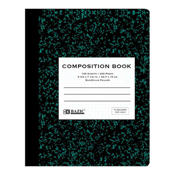 Premium Composition Book, 5-1" Quad-Ruled, Marble, 100 Sheets