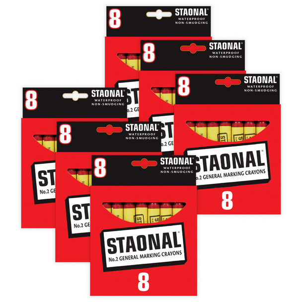 Staonal Marking Crayons, Red, 8 Per Pack, 6 Packs