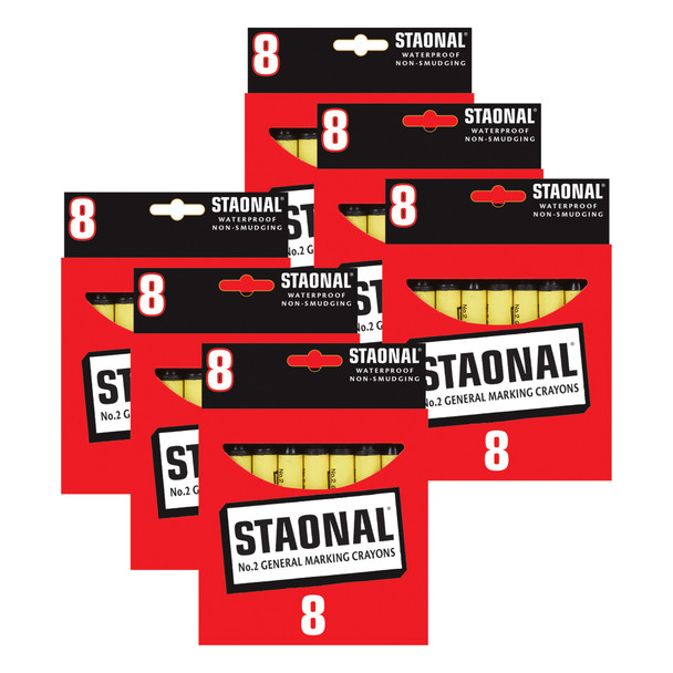 Staonal Marking Crayons, Black, 8 Per Pack, 6 Packs