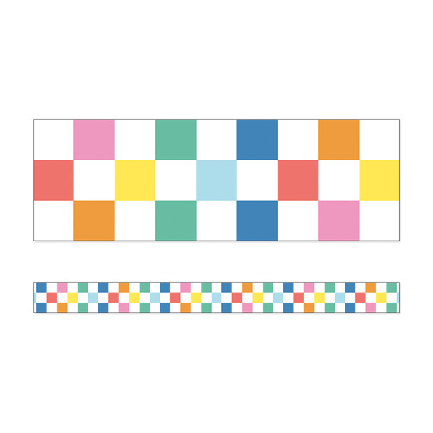 We Stick Together Checkered Rainbow Straight Bulletin Board Borders, 36 Feet