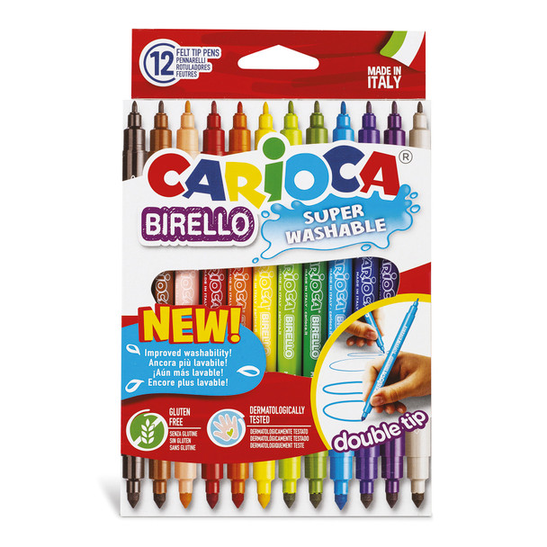 Birello Double Tip Washable Felt Tip Pens - 12 Pieces