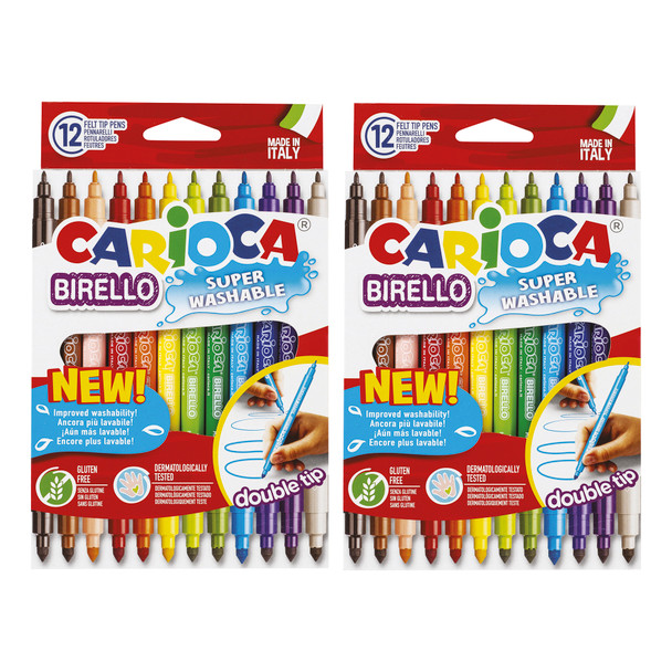 Birello Double Tip Washable Felt Tip Pens, 12 Per Pack, 2 Packs