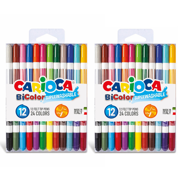 BiColor Felt Tip Washable Pens, 12 Per Pack, 2 Packs