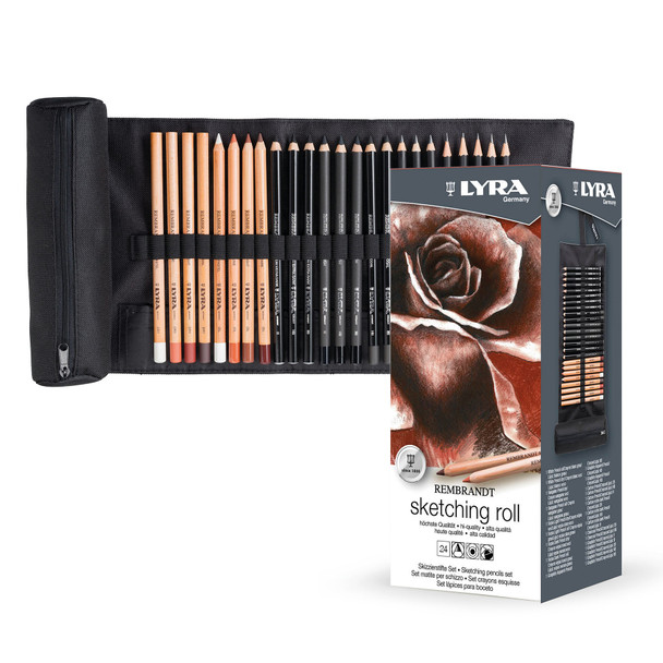 Sketching Set in Fabric Roll, Artist Pencils, Assorted Colors, 24 Pieces