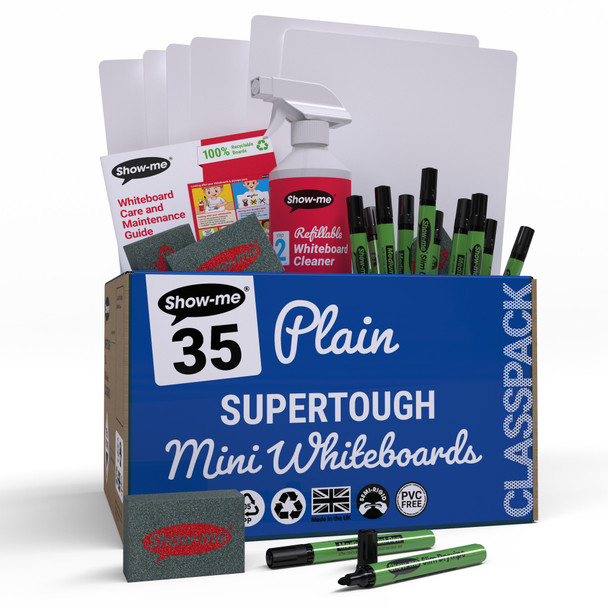 Classpack of 35 x Plain/Plain SUPERTOUGH 8" x 12" Lapboards, with Pens, Erasers, Cleaner