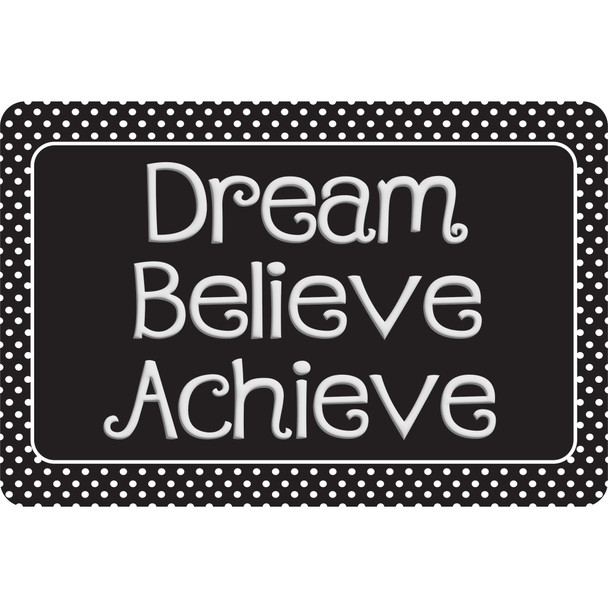 The Original Fun Mat™, Welcome Mat, 15.5" x 23.5", Dream, Believe, Achieve, Black with White Dots