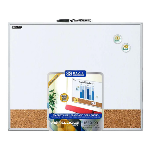 Aluminum Framed Magnetic Dry Erase/Cork Combo Board, 16" x 20" Aluminum Framed Magnetic Dry Erase/Cork Combo Board, 16" x 20"