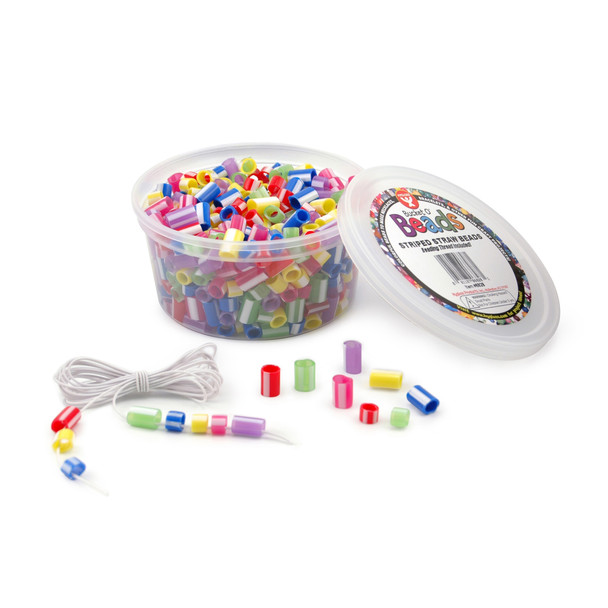 Bucket O Beads, Striped Straw, Assorted Sizes, Pack of 300