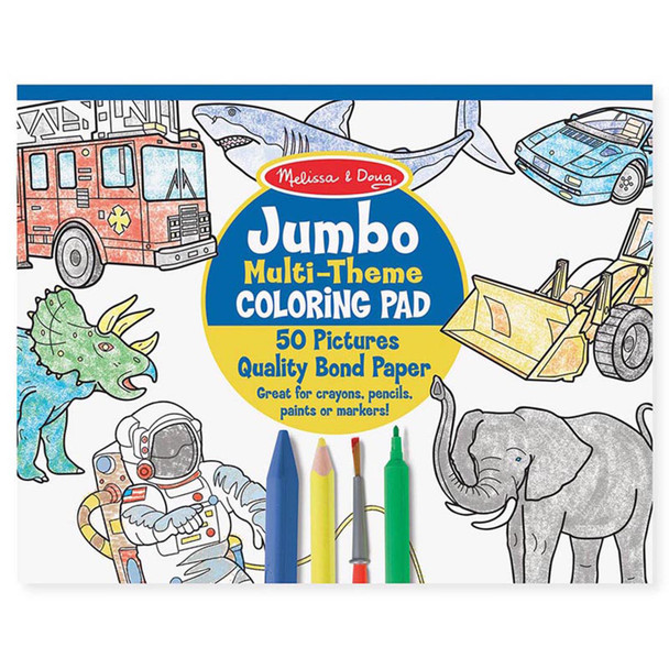 Jumbo 50-Page Kids' Coloring Pad - Space, Sharks, Sports, and More