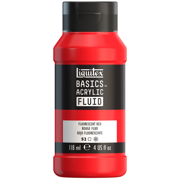 BASICS Acrylic Fluid, 118 mL Bottle, Fluorescent Red