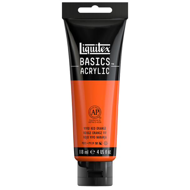 BASICS Acrylic Paint, 118 mL Tube, Vivid Red Orange
