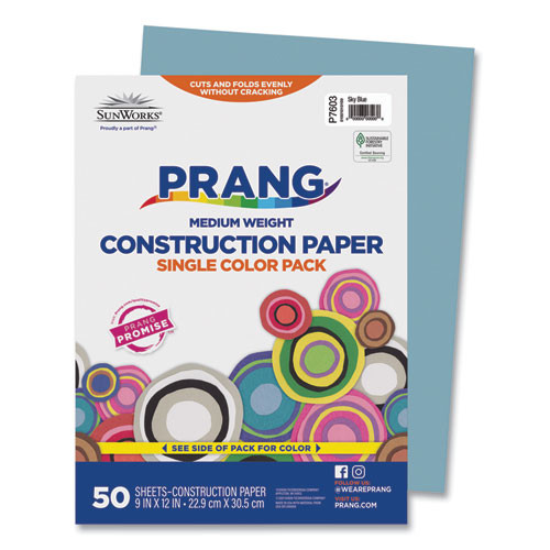 Construction Paper, Medium Weight, Sky Blue, 9" x 12", 50 Sheets