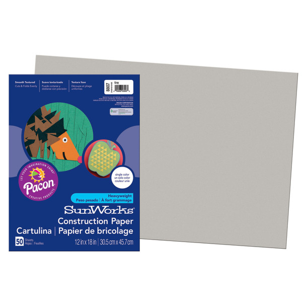 Construction Paper, Medium Weight, Gray, 12" x 18", 50 Sheets
