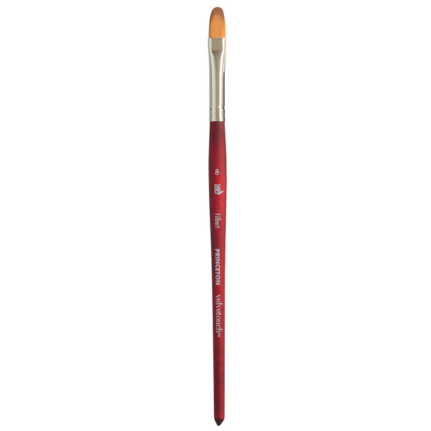 Velvetouch Filbert Brush, Synthetic Bristles, Short Handle Mixed Media Paintbrush, Scarlet, Size 8, 1 Count