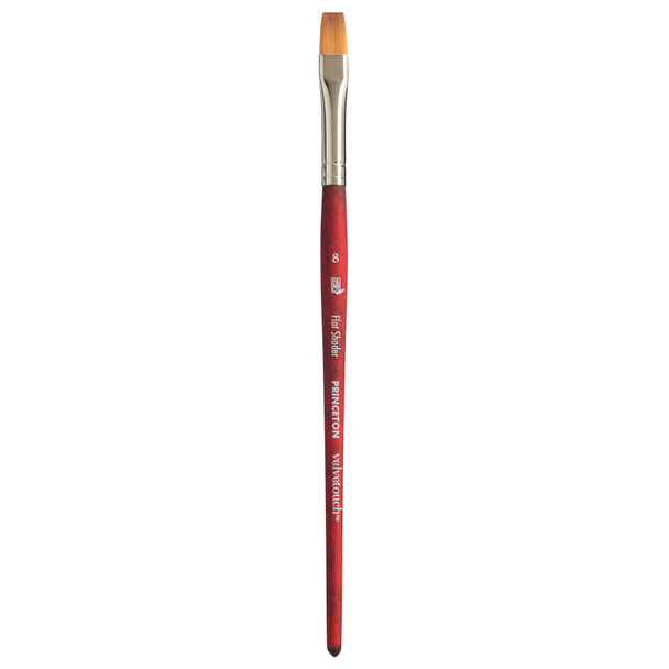 Velvetouch Flat Shader Brush, Synthetic Bristles, Short Handle Mixed Media Paintbrush, Scarlet, Size 8, 1 Count