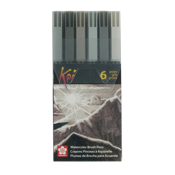 Koi Watercolor Brush Pens, Assorted Grays, 6-Piece Set