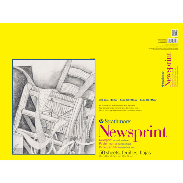 300 Series Newsprint Pad, Tape Binding, 50 Sheet, 18x24 inch, 1 Count