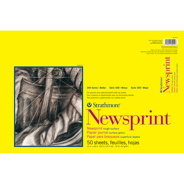 300 Series Newsprint Pad, Tape Binding, 50 Sheet, 12x18 inch, 1 Count