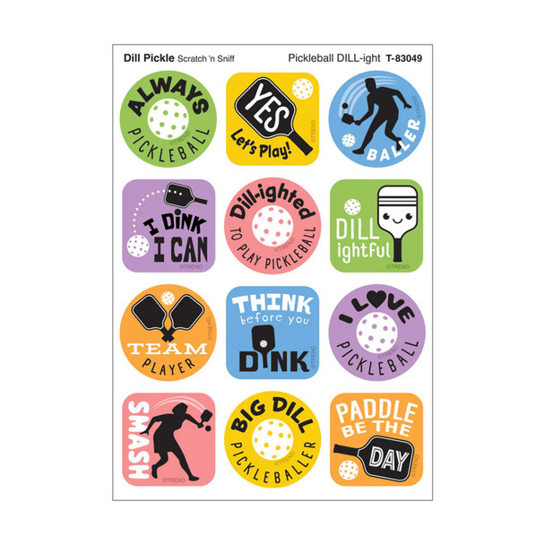 Pickleball Pride, Dill Pickle Scent Scratch 'n Sniff Stinky Stickers, Pack of 48