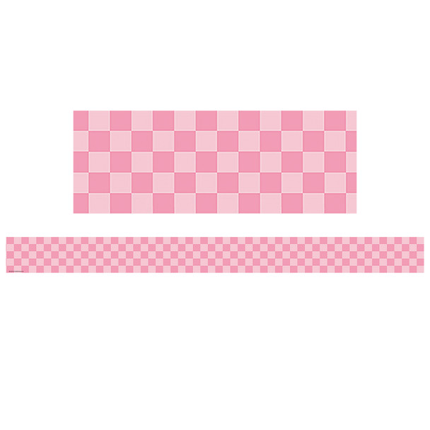 Cool for School Pink Checkers Straight Border Trim, 35 Feet