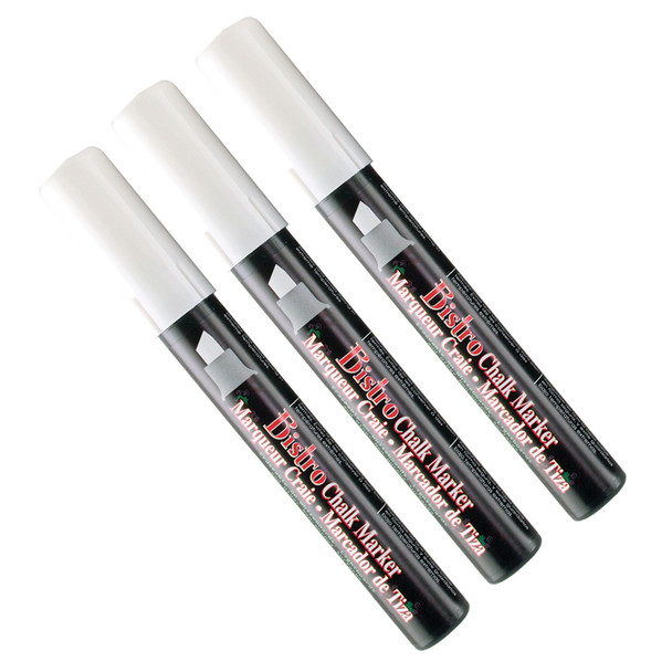 Bistro Chalk Marker, Chisel Tip, White, Pack of 3
