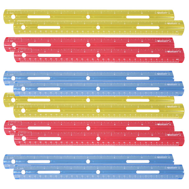 12" Plastic Ruler, Assorted Colors, Pack of 36