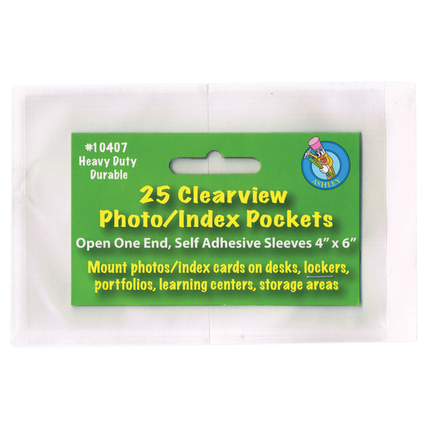 Clear View Self-Adhesive Photo/Index Card Pocket 4" x 6", Pack of 25