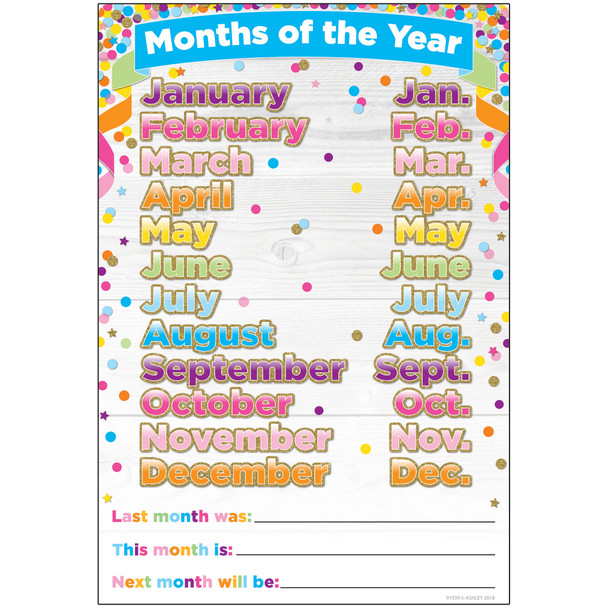 Smart Poly Chart, 13" x 19", Confetti Months of the Year