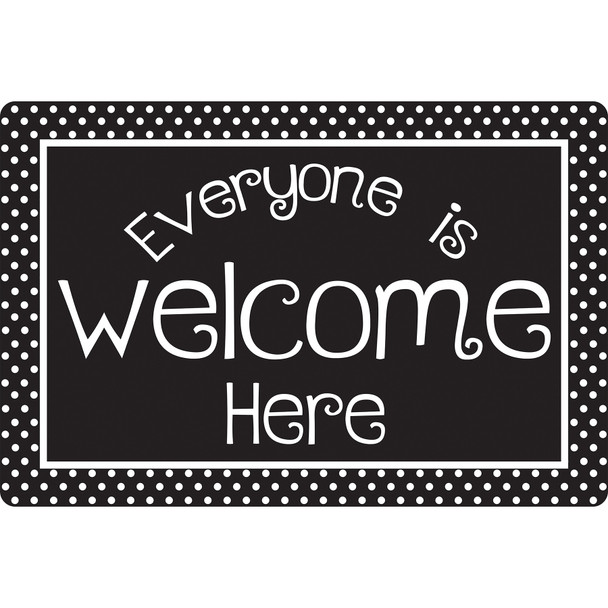 Welcome Mat with Slip Resistant Backing, 15.5" x 23.5", Black and White Dots Everyone is Welcome Here