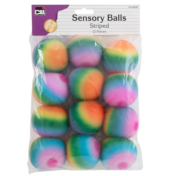 Sensory Balls 2.5in 12/pk Asst Striped Colors